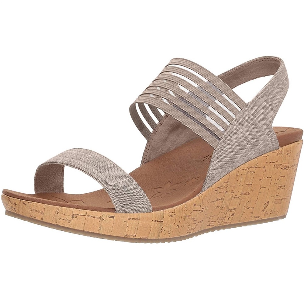 SKECHERS NEW IN BOX CALI CORK WEDGE LINEN STRAP SLINGBACK SANDALS